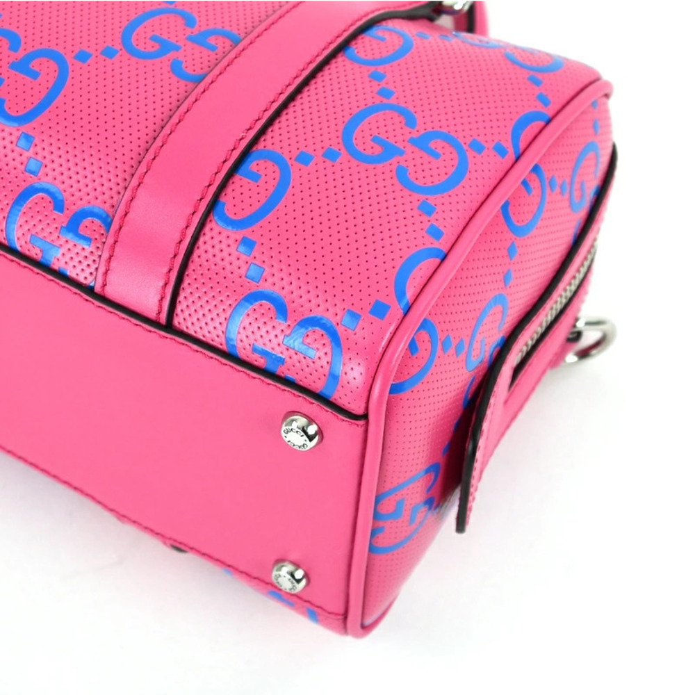 Gucci GG Embossed Duffle Bag Fuchsia Pink Blue Handbag Crossbody Bag - Picture 9 of 11